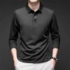 Camisa nueva de manga larga para hombre de negocios casual con insignia, polo de color sólido, moderna, transpirable, cómoda, versátil