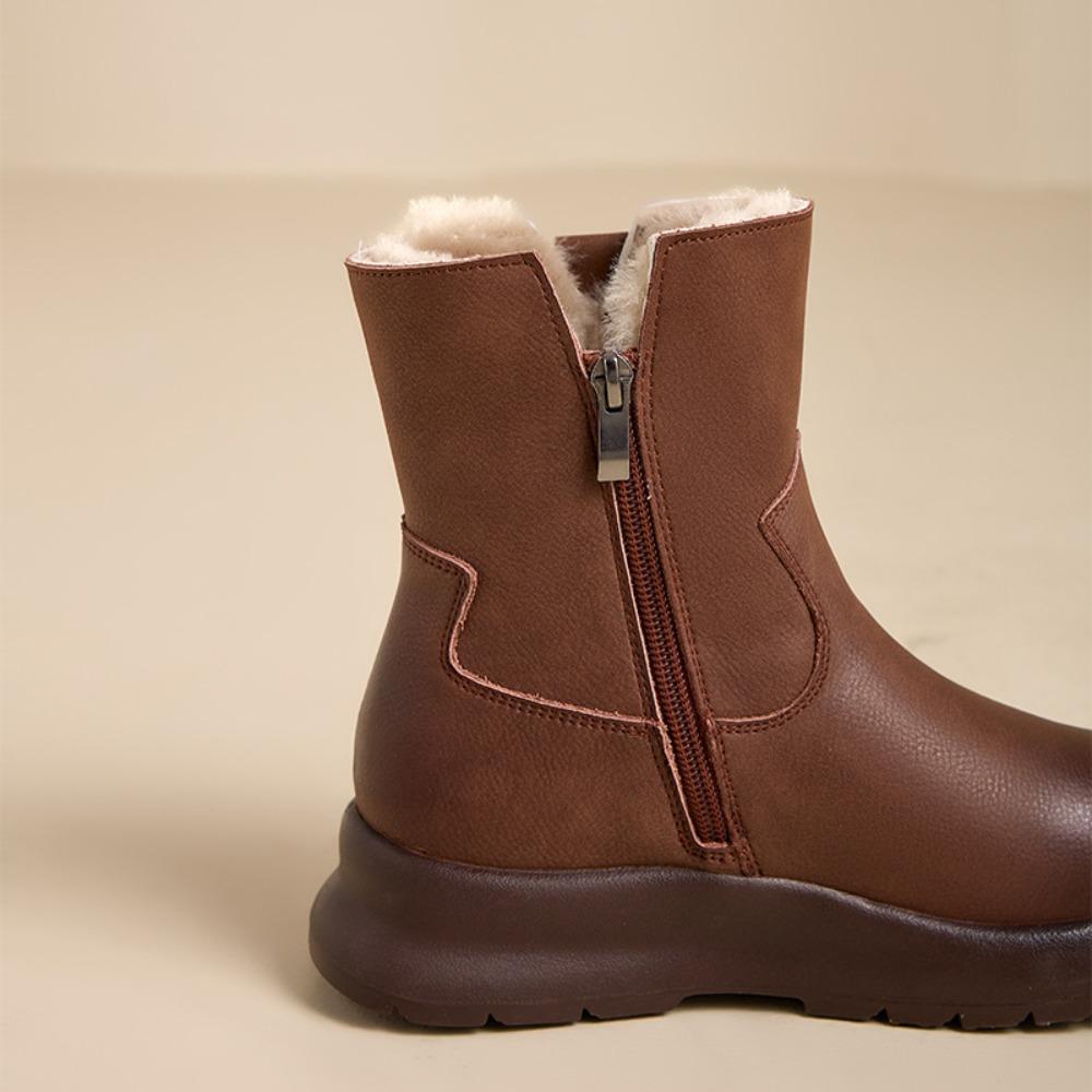 Ankle Boots for Women Leather Retro Snow Boots Women's  Winter New Thickened Warm Cotton Shoes Fur Integrated Women's Boots