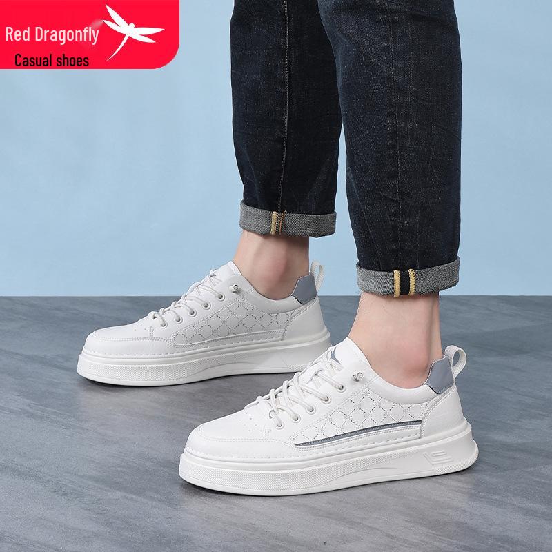 Red Dragonfly Men's Summer White Casual Sports Shoes, Flat Bottom Board Style, 2025 Versatile Edition.