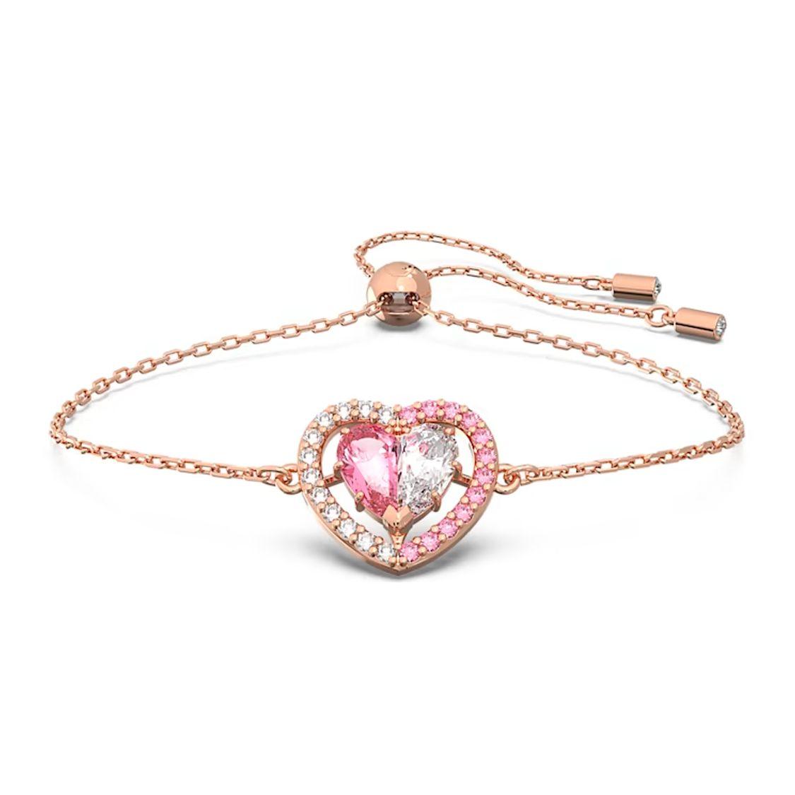 Swarovski Gema Pink White Symmetrical Heart Bracelet Women bracelet Rose-Gold 5653012 Box (Random Color)