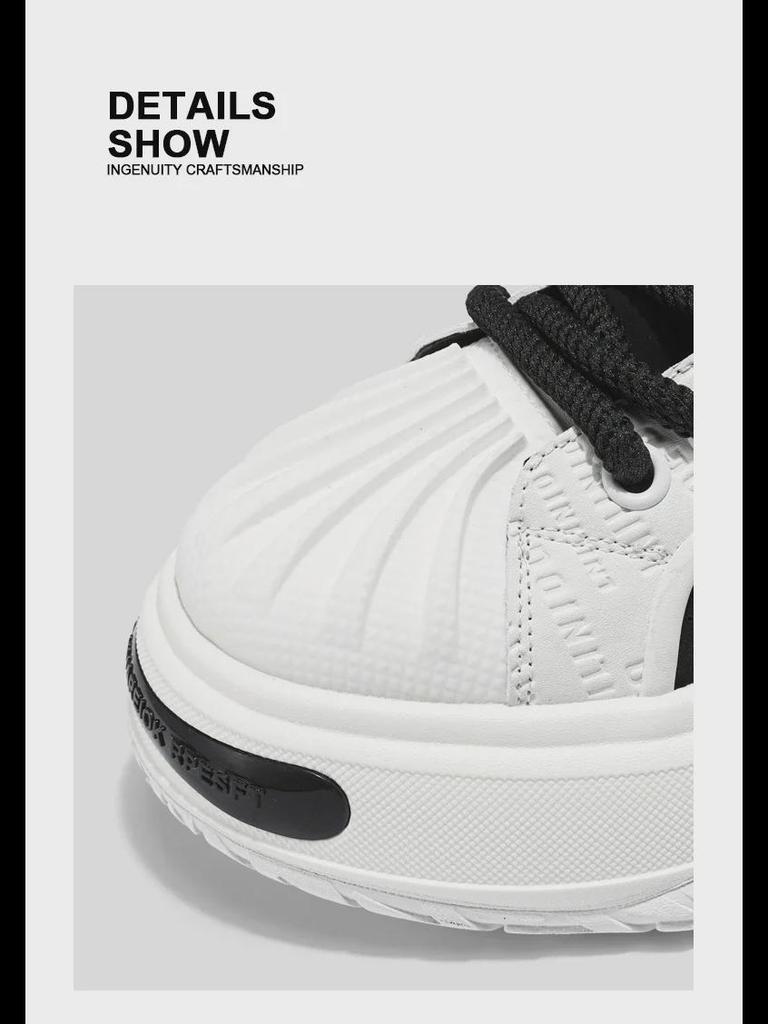 Schwarze Shell Toe Sneakers aus Leder für Herren – Dicke Sohle, trendige Herbst-Sportschuhe