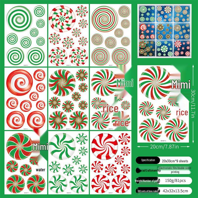 Christmas Electrostatic Candy-Festive Window Decoration Stickers - Anti-Collision 20x30x9 cm