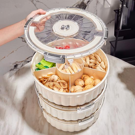 Dry Fruit Plate Rotating Snack Tray with Lid Handle 6-Compartment Divided Serving Platter Indoor Outdoor Dishwasher Safe Snack Server