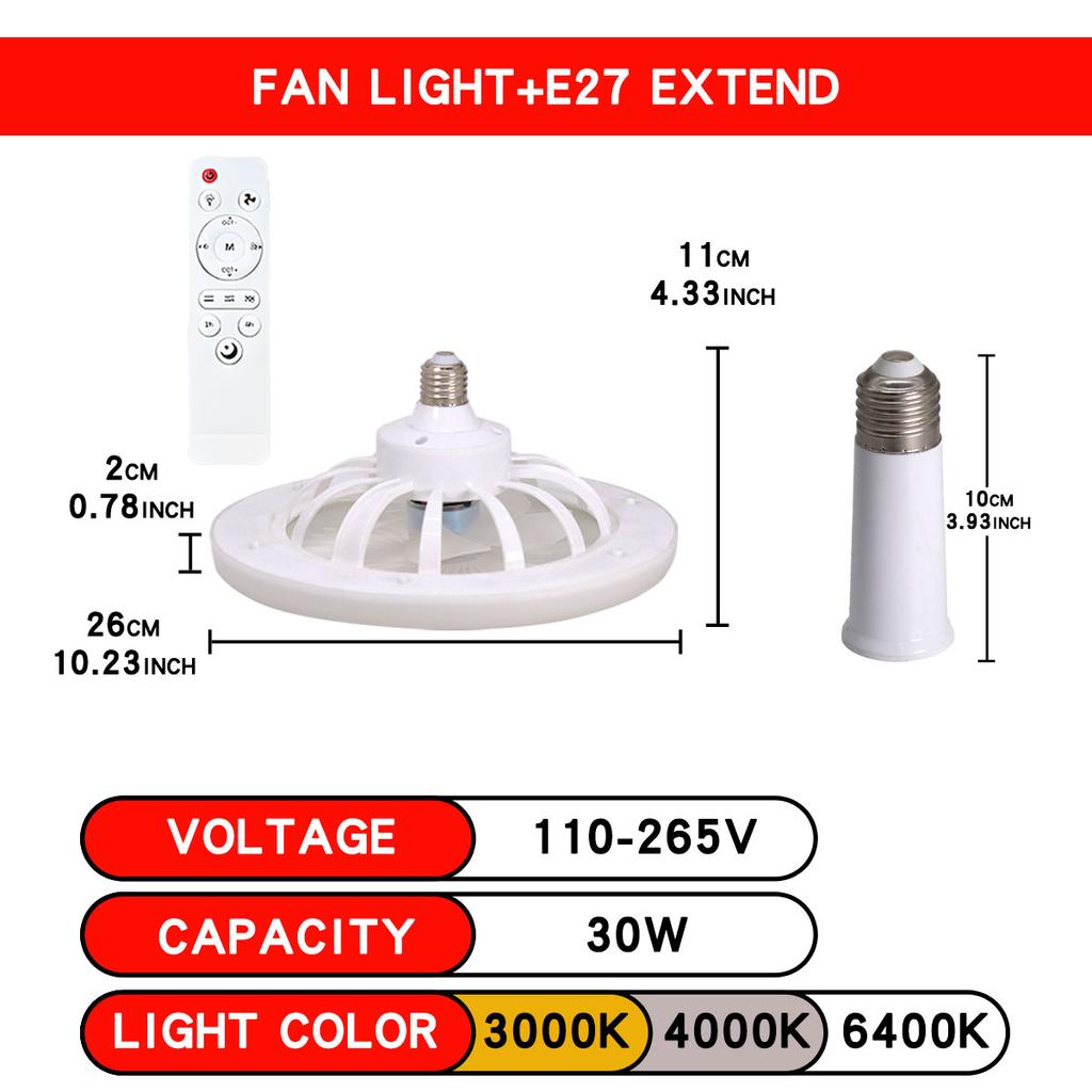 LED Ceiling Fan Light E27 With Remote Control Dimming 3-speed Ddjustable Wind Speed Suitable for Living Room Study Bathroom