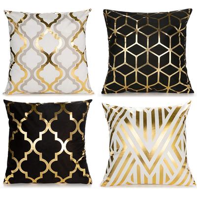 LMETJMA Gold Foil Geometric Throw Pillow Covers 45x45cm Home Decorative Fall Cushion Cases for Sofa Bedroom Couch JT409