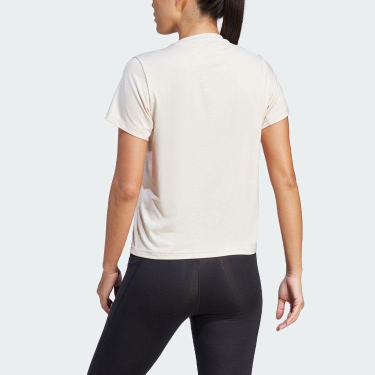 Adidas Power Tee Solid Logo Sport Crew Neck Short Sleeve T-Shirt Women Tops Linen-Brown IN6209