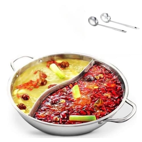 

Farigrut Double-Handled Pot, Divided Shabu-Shabu Pot, Chinese Hot Pot, Two-Meal Pot, S-Shaped Mandarin Duck Pot, Compatible with Induction Cooking and