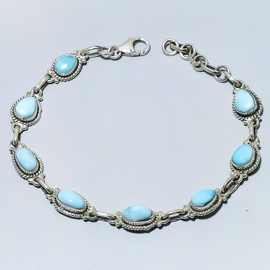 Natural Republic Larimar Gemstone Handmade 925 Solid Silver Bracelet 7-8" g7B99