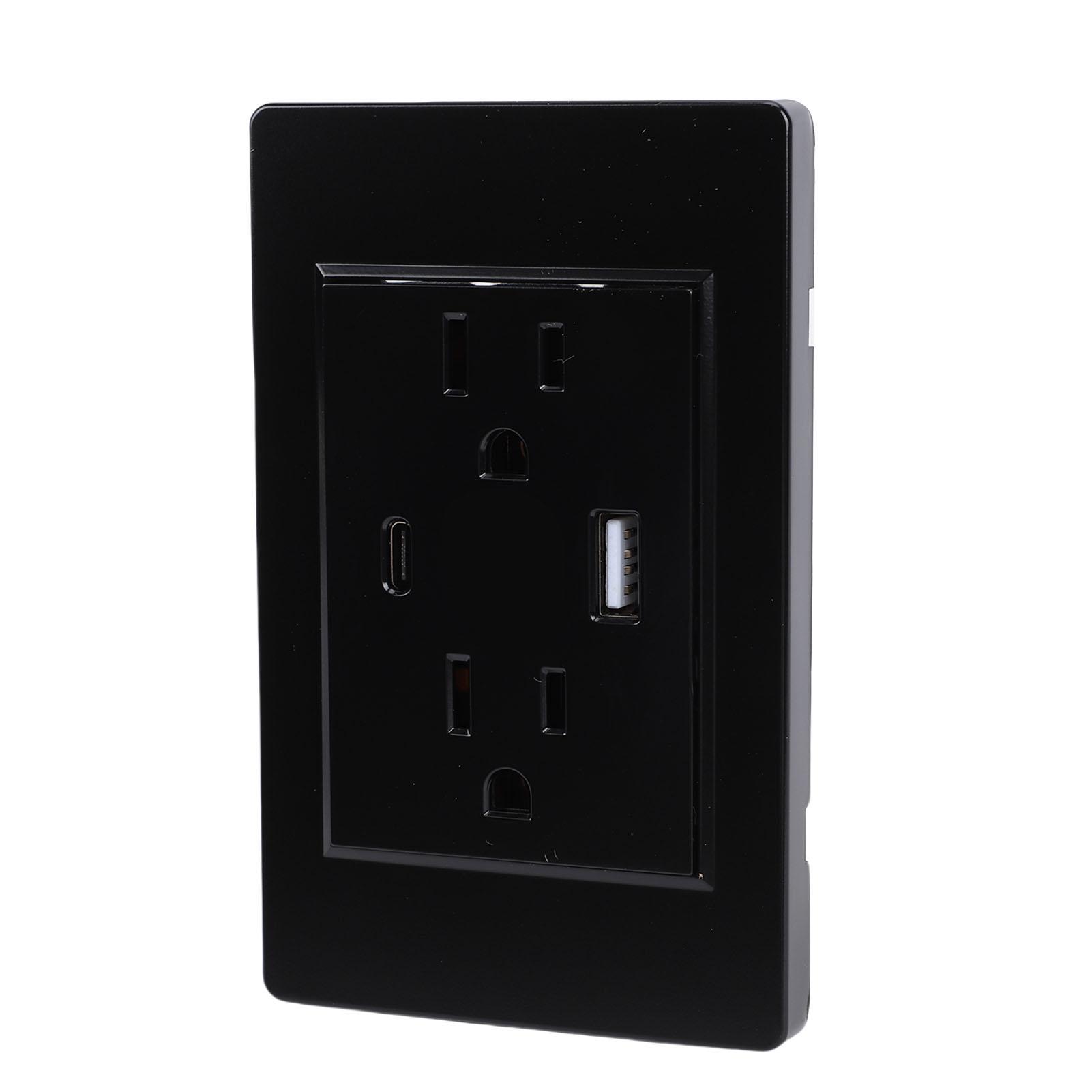 Koogeelife Black Power Socket Dual 3 Prong Outlets And Type C Usb Charging Ports 118 Receptacle Panel 15A