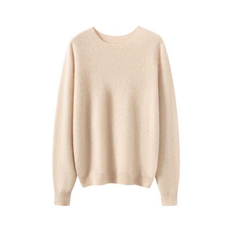 Women's 100% Pure Cashmere Round Neck Sweater - Seamless Long Sleeve Knit for Autumn/Winter