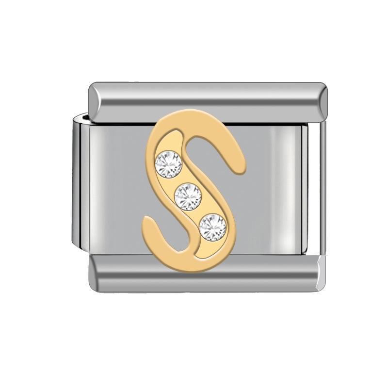 9MM Italian Charm Bracelet: Detachable Diamond Letter Module with Elastic Watch Strap for Women