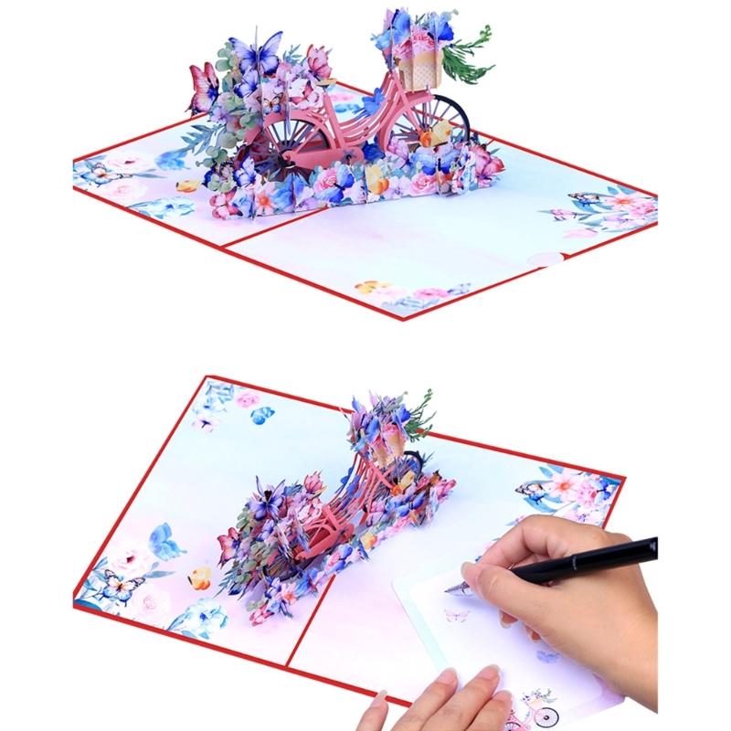 Creative Flower Butterfly Bicycles Popup Greeting Card 3D Handmade Paper Surprise Card for Birthdays and Weddings