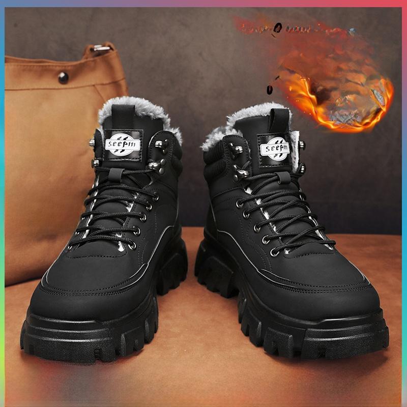 Herren Winterstiefel Warm Gefüttert Hoher Schaft Schneestiefel Arbeitsschutz Arbeitsstiefel Anti-Rutsch Wasserdicht
