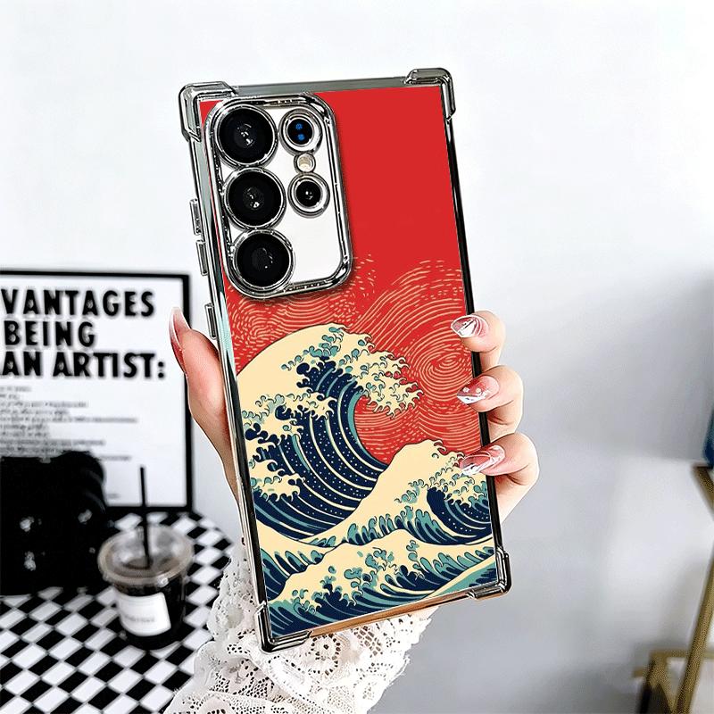 

Japanese Wave Kanagawa Surfing Plating Phone Case For Samsung Galaxy S24 S25 FE S26 Edge S23 Ultra S22 S21 Plus S20 Anti-Fall Ai Samsung S20 FE