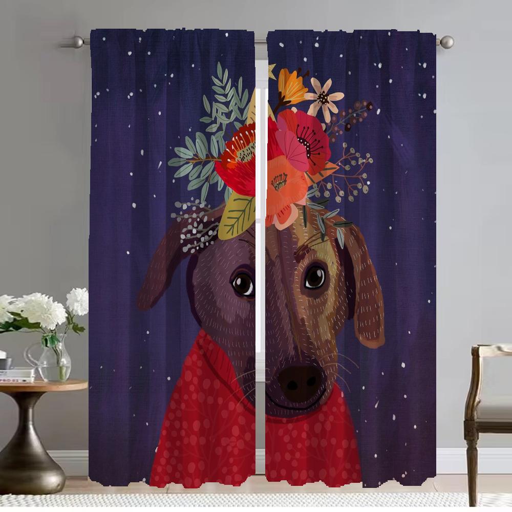 Floral Friends Animal Modern Living Room Curtains 2 Pieces Home Interior Curtains for Camera Tulle for Bedroom Blackout Curtain