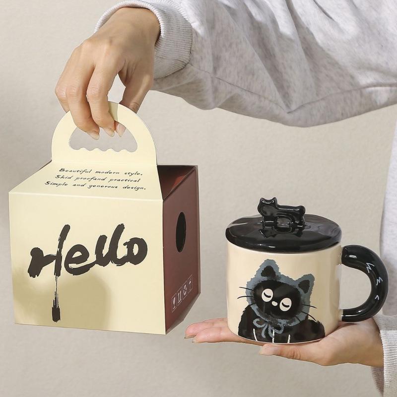 Adorabile Tazza Gatto con Coperchio - Tazza da Caffè in Ceramica per Regalo d'Ufficio per Ragazze