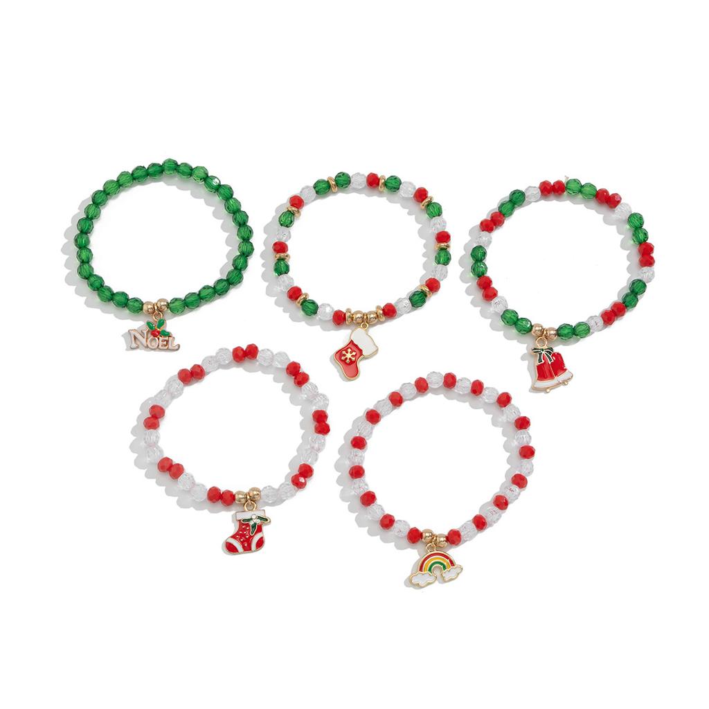 Christmas Soft Pottery Beaded Bracelet Set, Creative Holiday Gift Snowman Elk Alphabet Bracelet