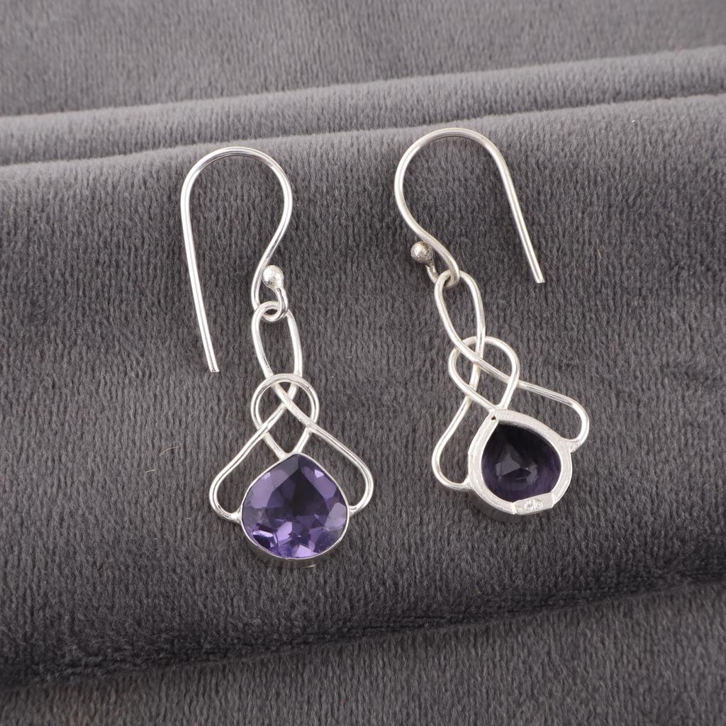 Iolith Ohrringe, Handgefertigte Edelsteinohrringe, 925 Massiv Sterlingsilber Ohrringe Zarter Schmuck, Für Verlobungsgeschenk