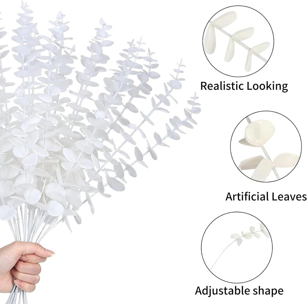20PCS Artificial Eucalyptus Leaves Greenery Stems With Frost for Vase Home Party Wedding Decoration Outdoor Garden Christmas
