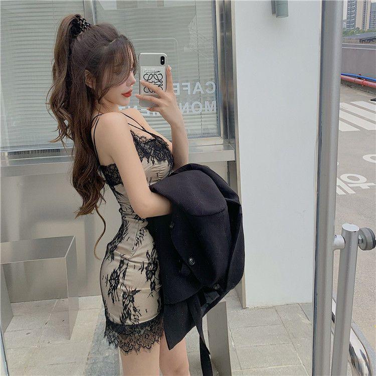 Sexy Spitzen-Slip-Kleid, figurbetont, Wickelkleid, Vintage-Blumenmuster, Spaghettiträger, kurze Mini-Kleider, Abend-Nachtclub-Schlaf-Outfits