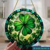 Green Four-Leaf Clover Stained Glass-Style Suncatcher, with Irish Good Luck Charm, Colorful Patterns, Nurseries, Vintage Home Decor Wall for Bar Kit