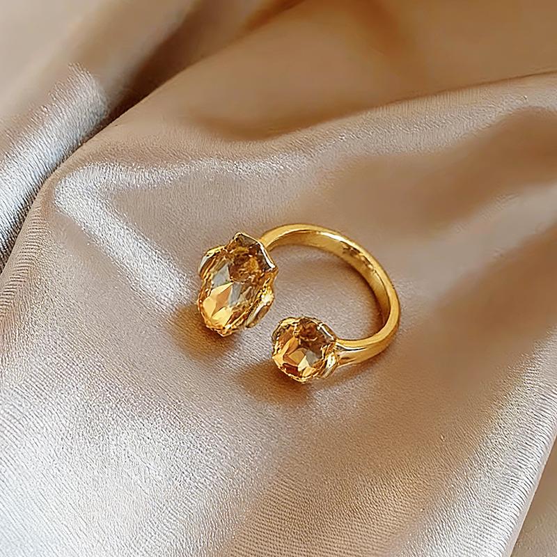 Champagne Crystal Gold Color Rings 2026 New Design Fashion Jewelry Trendy Women's Finger Accessory Wedding Ring for Index Finger