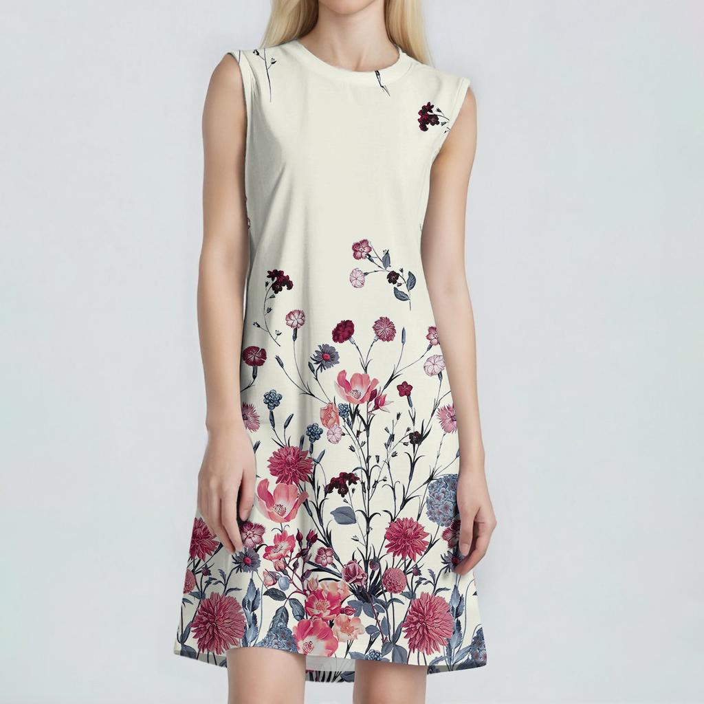 Women's Fashion Casual Print Round Neck Sleeveless Short Dress