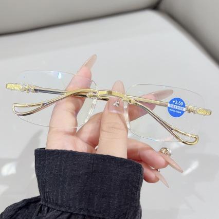 

High-Grade Frameless Reading Glasses Men S Ultra-Light Fashion Anti-Blue Light Anti-Radiation High Definition Middle-Aged And Elderly Old Light presbyopia +400 degrees золотий