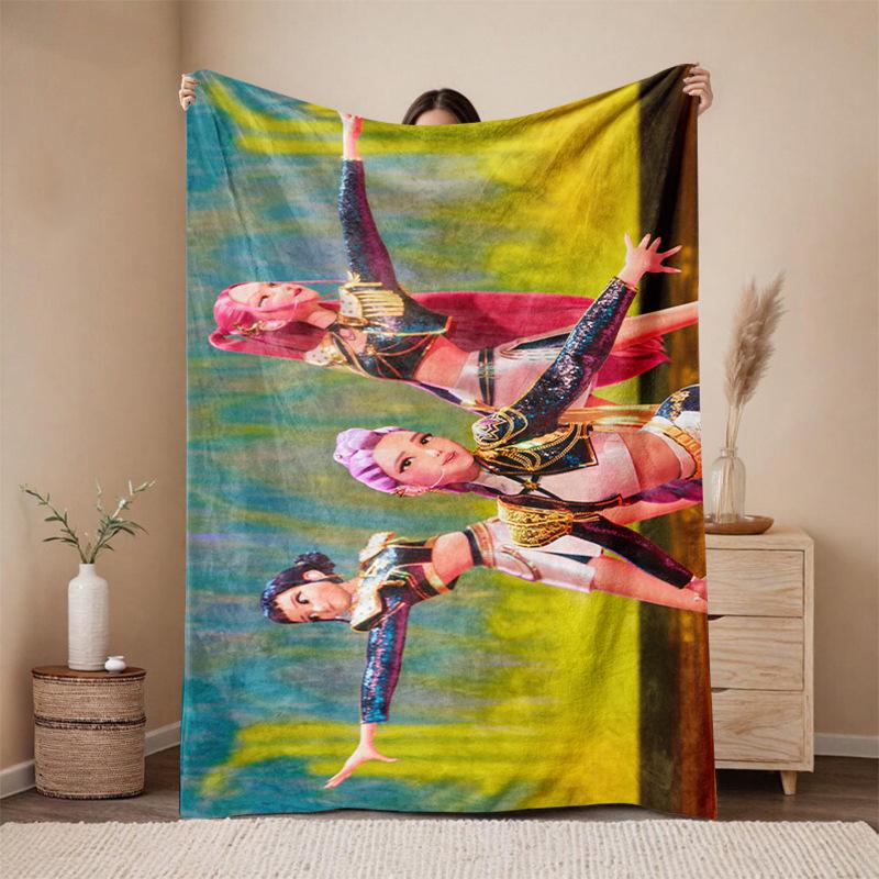 KPop Demon Hunters Cartoon Flannel Blanket - Cozy Throw for Sofa and Naps