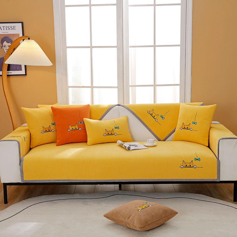 Chenille Sofa Cushion Kitten Four Seasons Universal Non-Slip Sofa Cover Nordic Simple Cushion Light Luxury Cover Towel