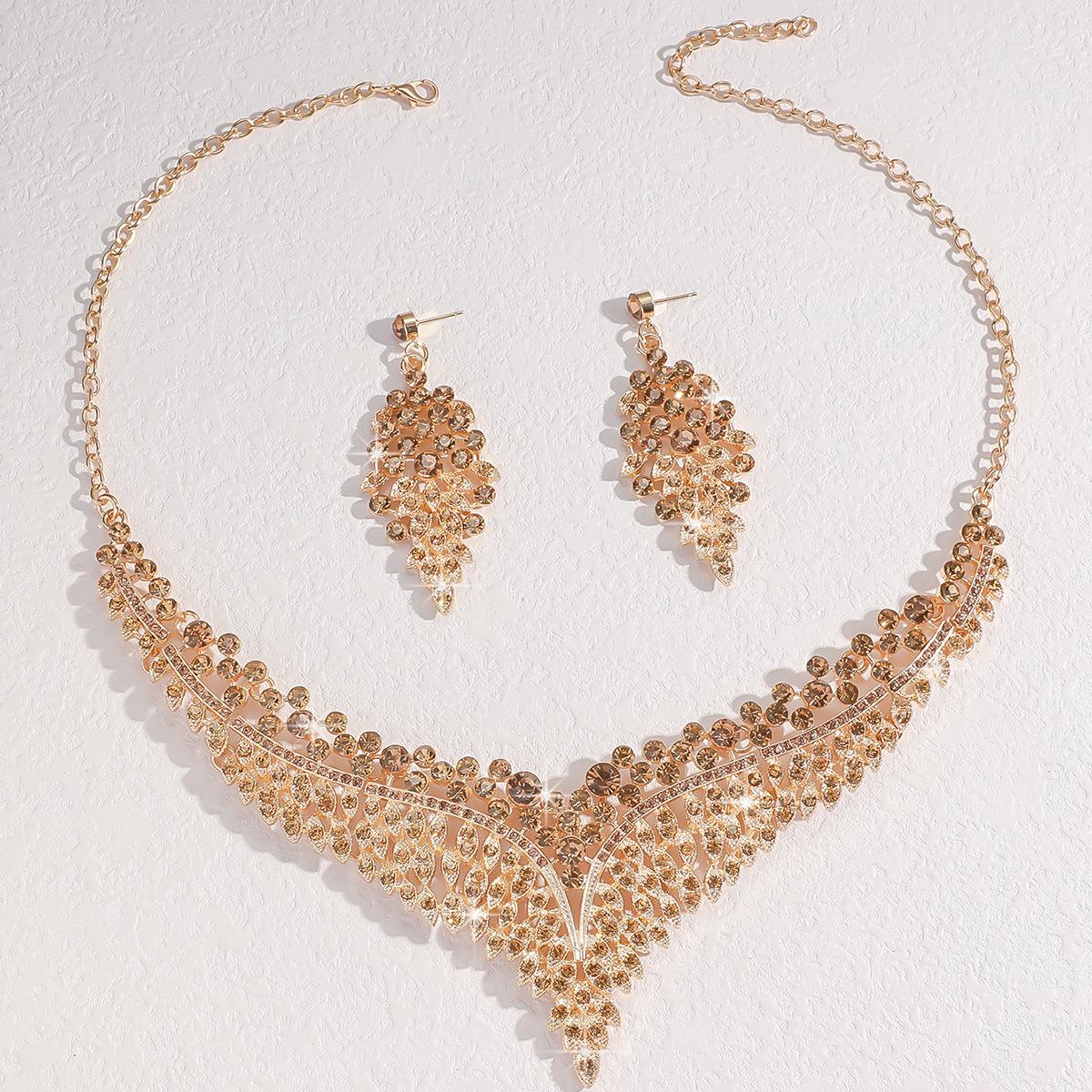 

2026 European and American Exquisite Rhinestone Necklace Earrings Set Party Dress Wedding Accessories Alloy 45CM
