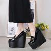 New Muffin Bottom Women's Shoes Wedge Heel Round Head 16CM Super High Heel Shoes Fashion Patent Leather Increase Women's Shoes