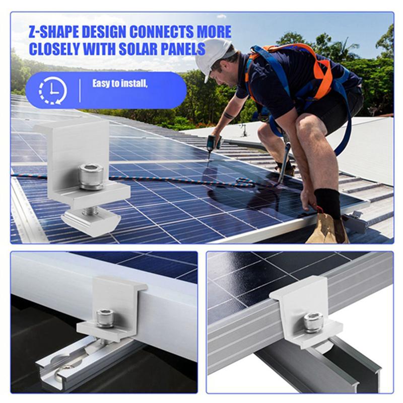 A84X-Solar Panel Mounting Brackets,16Pcs Aluminum Solar Panel End Clamp 30-45Mm Adjustable H, Solar Panel Mount