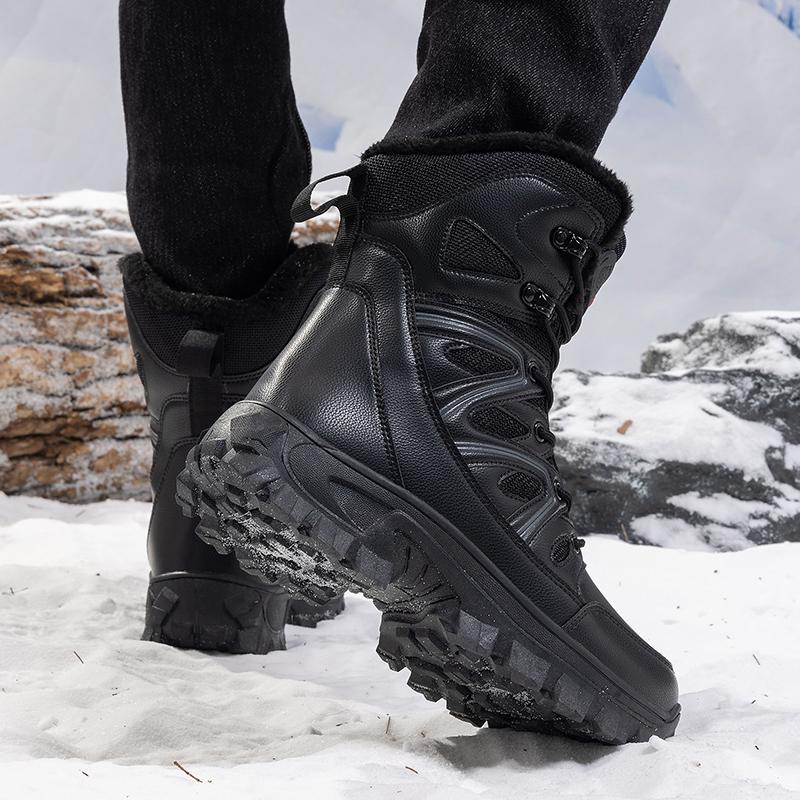 Men Winter Outdoor Velvet Warm Snow Boots Walking Shoes Waterproof Ski Shoes High-Top Large Size Cotton Boots Thick Cotton Shoes