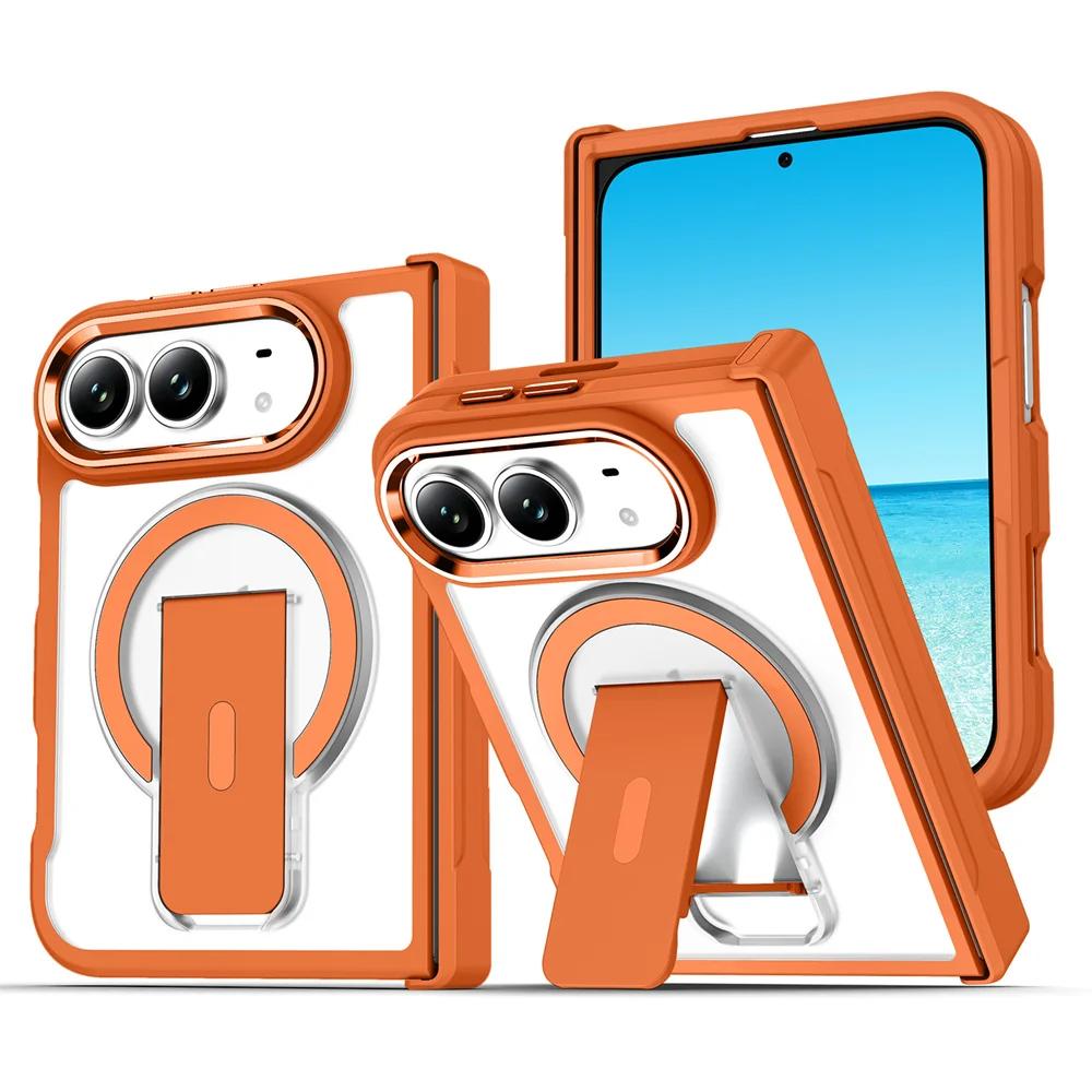 Folding Holder Stand Magnetic Phone Case For IPhone Duo IPhone Duo 18 Ultra Hinge Armor Solid Color Frosted Translucent Cover