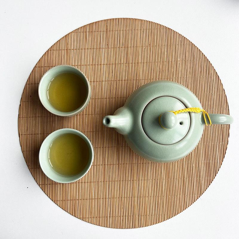 Traditionelles chinesisches Teeservice aus Bambus, ovale, gewebte Bambus-Untersetzer zur Wärmeisolierung, Vintage-Stil, Essentials für die Teezeremonie
