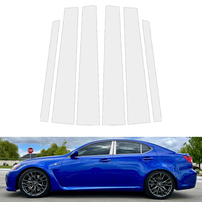 6 Stück Silber Auto Spiegel Effekt Fenster Tür Säule BC Säulen Pfosten PC Abdeckung Zierleiste Passend Für Lexus IS 2006-2013