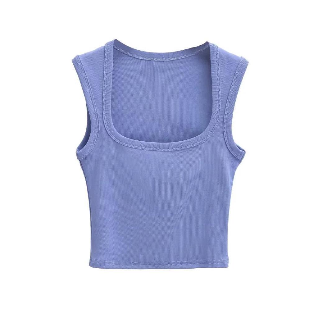 Crop top fără mâneci, sexy, slim-fit, cu gât pătrat, pentru femei