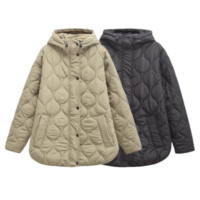Winter Women's Loose Drawstring Hooded Quilted Diamond Long-sleeved Cotton-padded Jacket Jacket Female