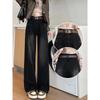 High Waist Wide Leg Jeans Women's Velvet Winter, New Black Loose Narrow Straight Pants