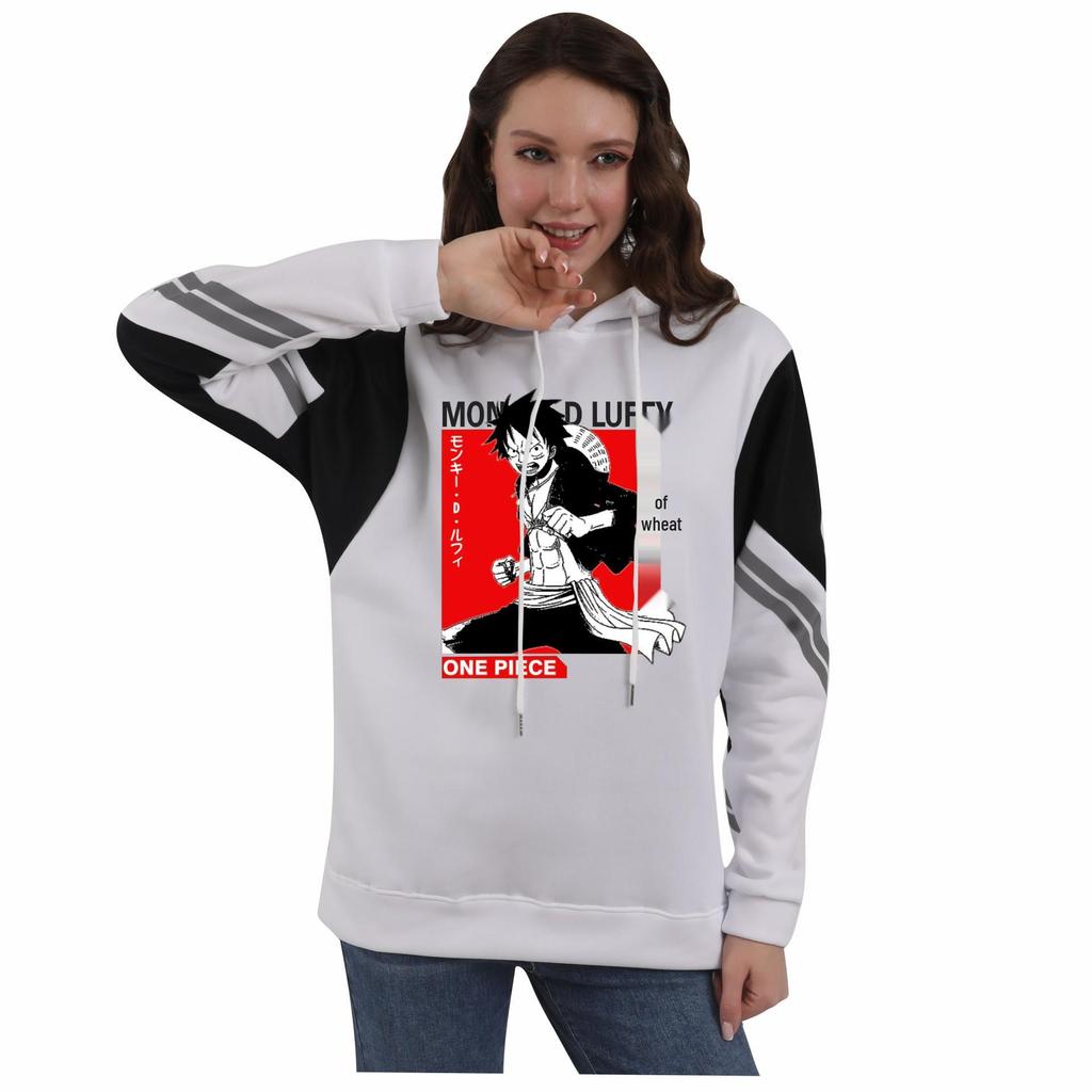 Unisex Pirate King Anime Color Block Patchwork Hoodie with Hood
