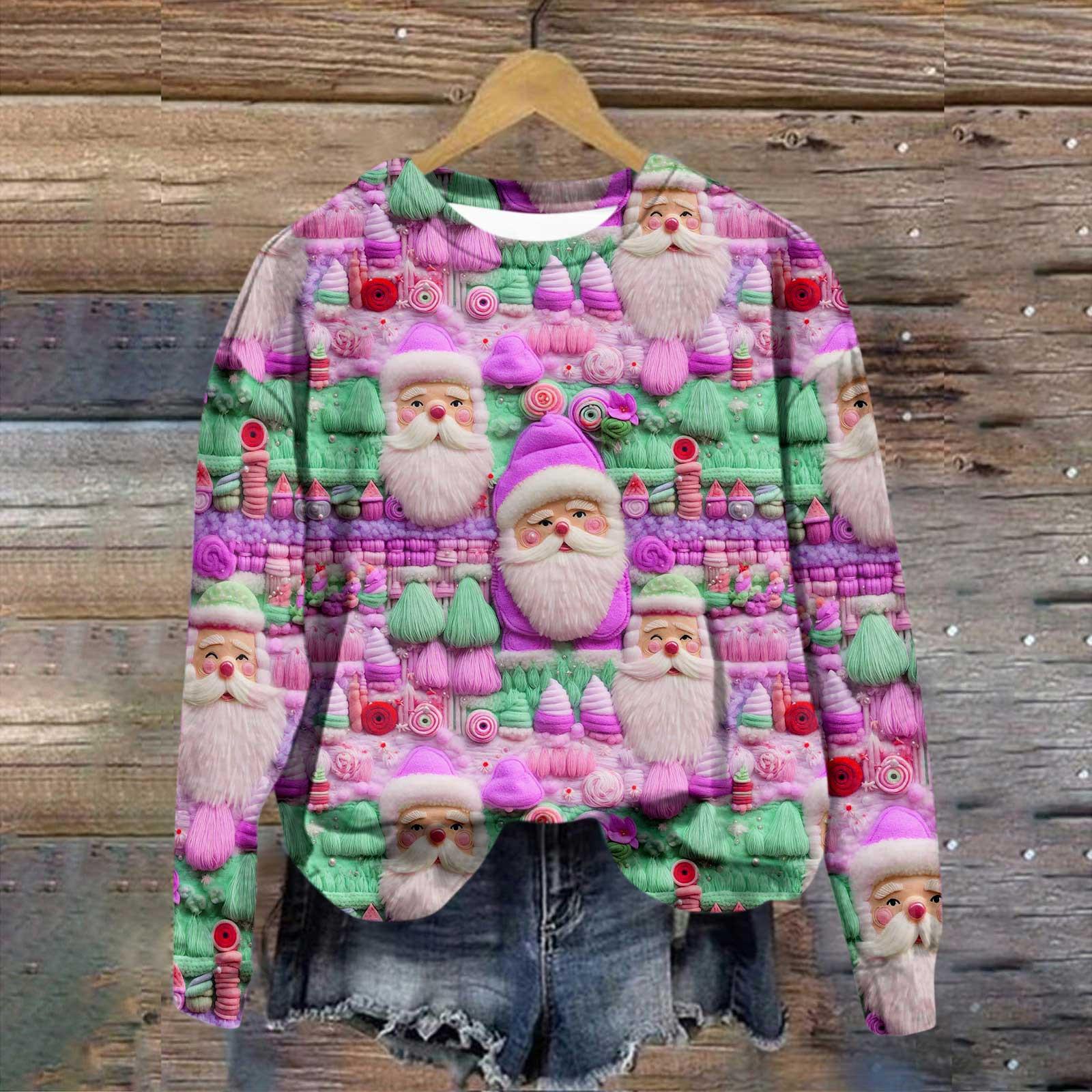 Женская повседневная модная рождественская печать с длинным рукавом и круглым вырезом — фото 6