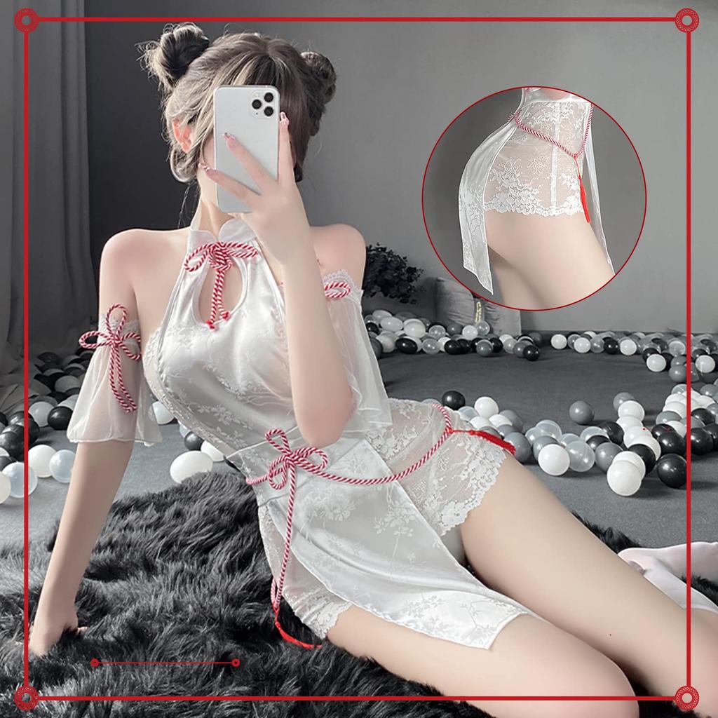 Chinesisches Kostüm Cosplay sexy Dessous Unterwäsche erotisch frech Babydoll beliebtes Kostüm Erwachsene weiß Halloween Versuchung ausgefallenes Kleid [Ahegao] Damen