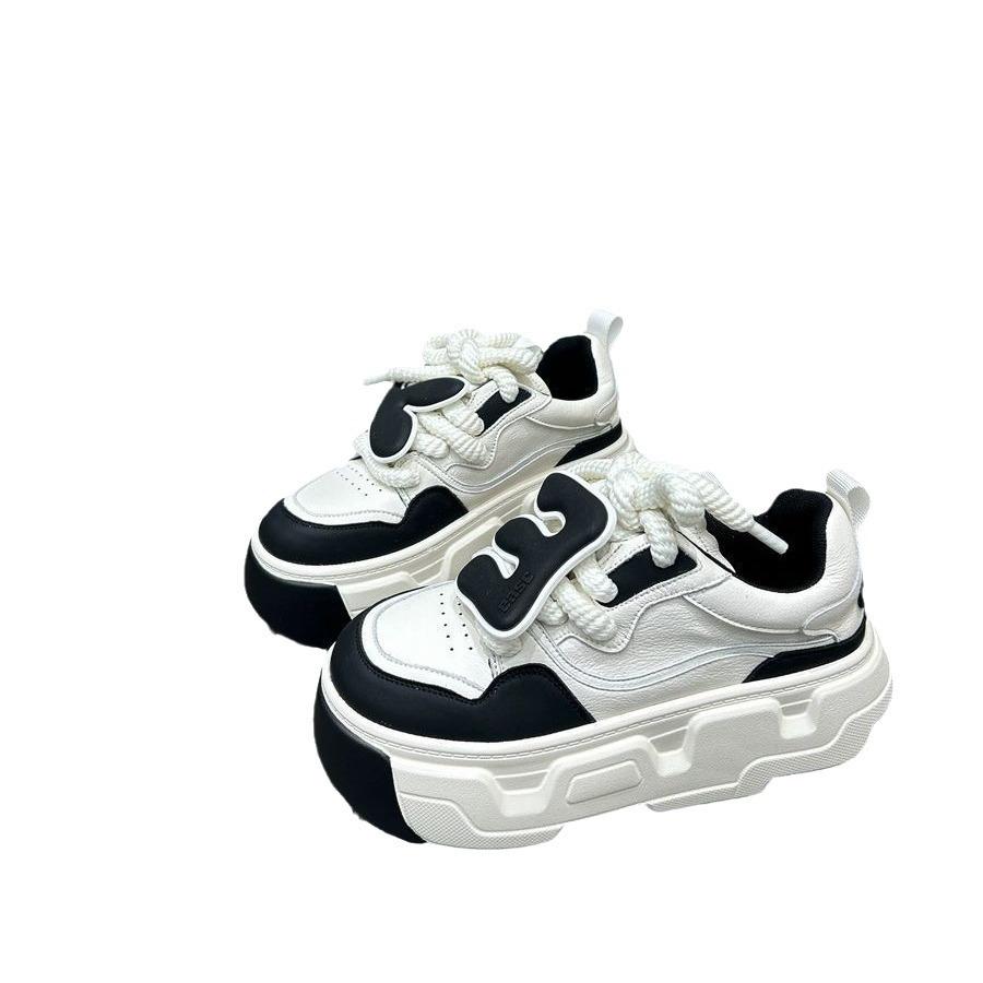 Non-slip heightening round head white shoes for women's 2025 spring new muffin thick-soled versatile casual sports board shoes for children
