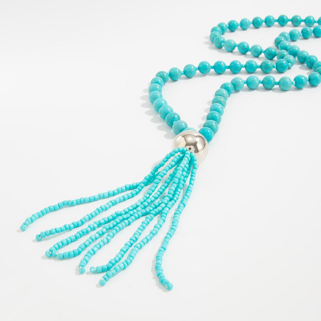 Acrylic Bead Chain Necklace for Women Vintage Tassel Sweater Chain Jewelry Accessory