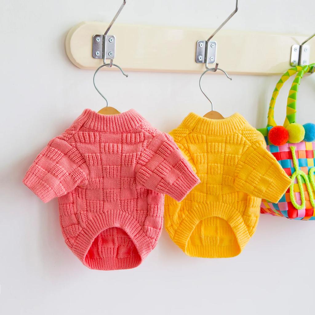 Sweter w kratę dla zwierząt, kurtka dla lalek Teddy Bear, dzianinowe ubranka dla kotów, jesień i zima, małe kieszonkowe swetry dla psów, ubranka dla szczeniąt