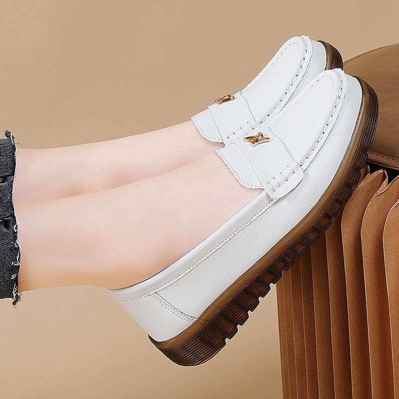 Fashion Comfortable High Heels Comfortable Music Shoes Color Leisure Single Women's Shoes Leather Solid Flat Ladies Sandals Comfy