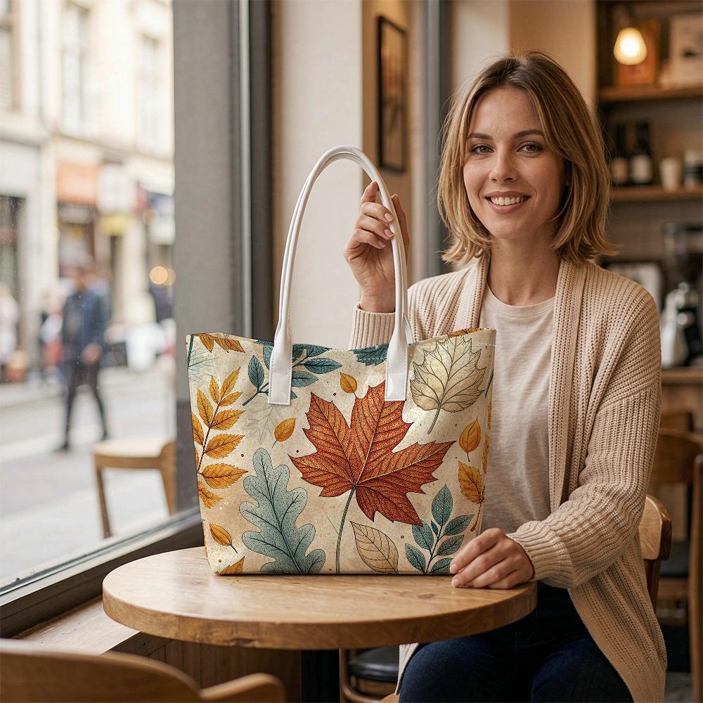 Autumn Maple Leaf Print Tote Bag Casual Large Capacity Shoulder Handbag for Daily Use