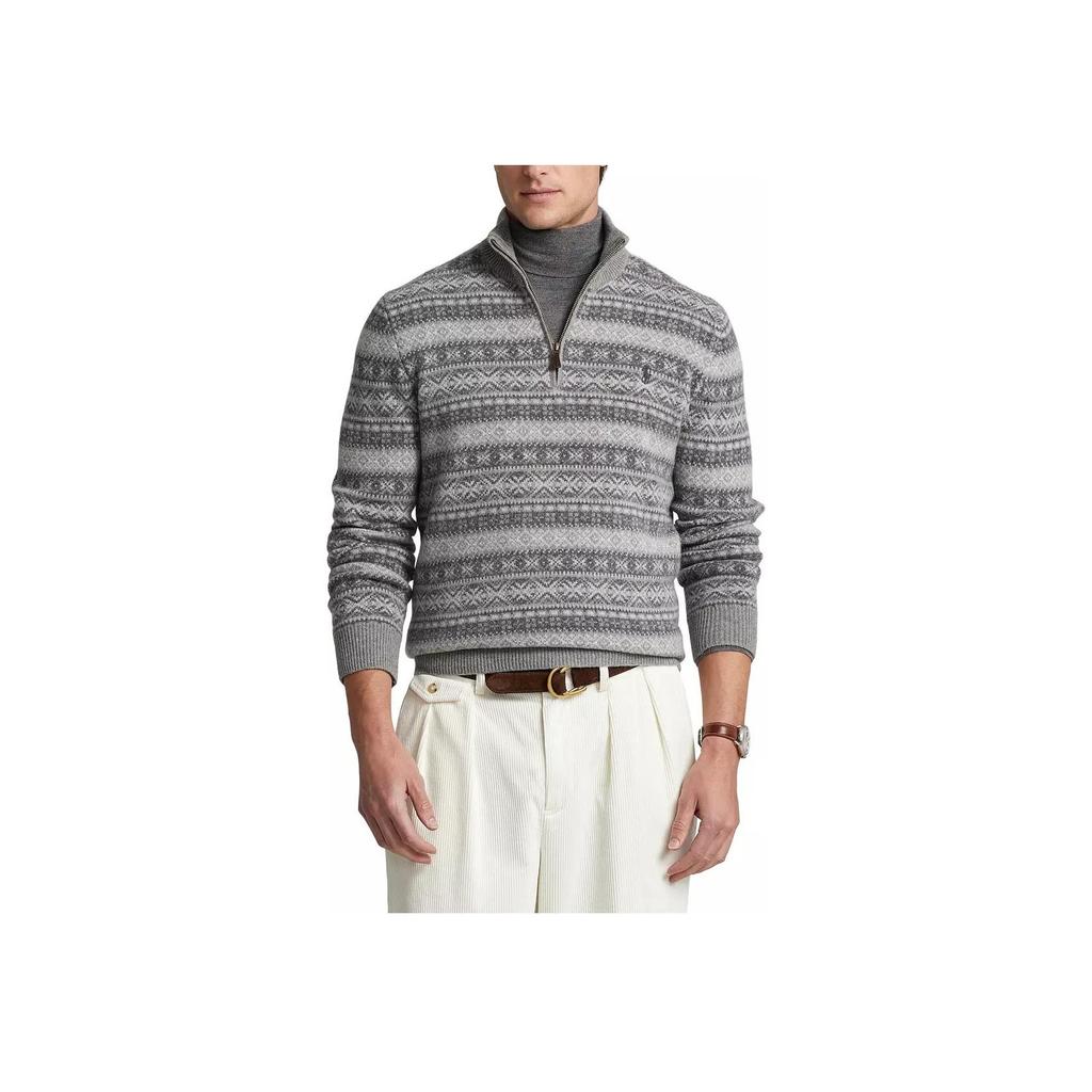 Polo Ralph Lauren FW22 Pattern Jacquard Half-Zip Knit Sweater Men Sweater Gray 710878304-001
