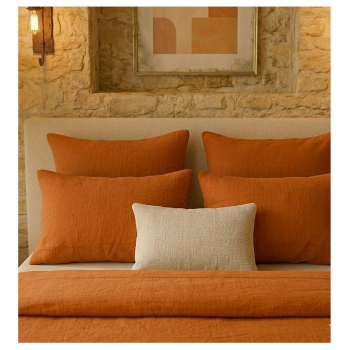 Taie d'oreiller - EDEN - 50 x 70 cm - Double gaze de coton lavé - Toucher ultra doux - Safran
